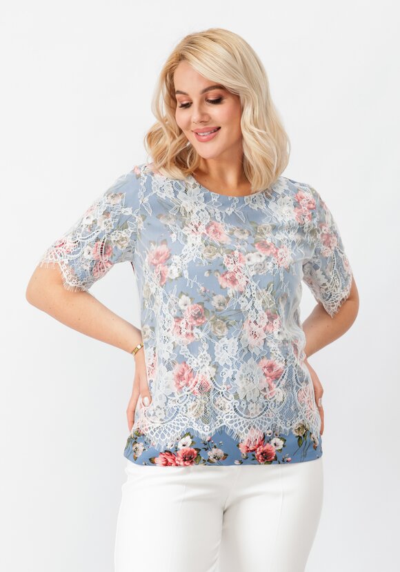 Блуза цветочная с кружевом шир.  580, рис. 15