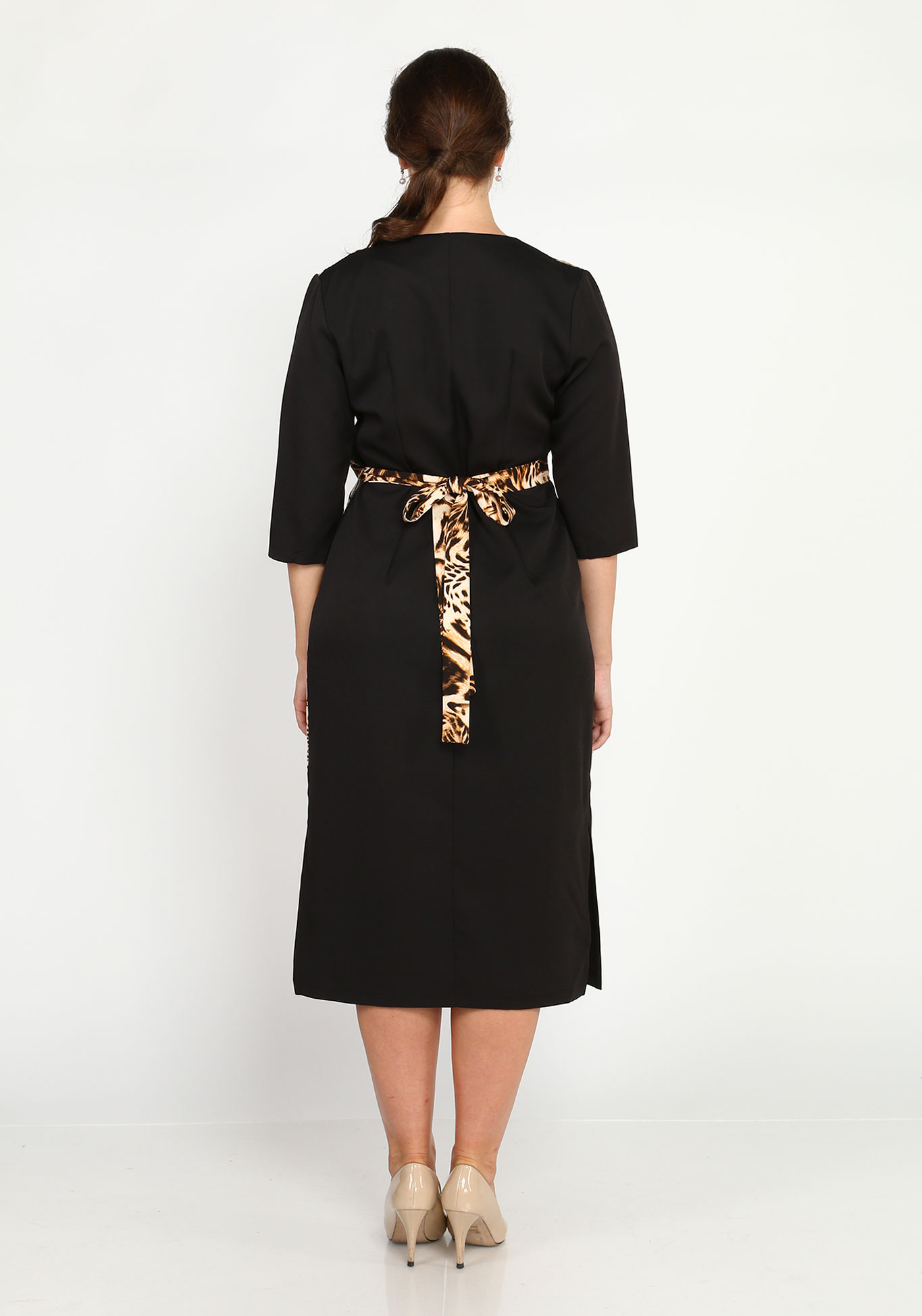 Платье комбинированное на запах Bianka Modeno, размер 48, цвет коричневый - фото 7