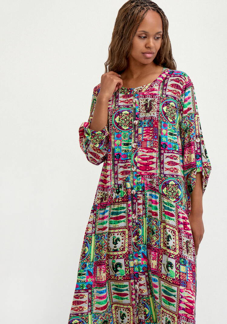 Удлиненное платье свободного кроя с принтом шир.  750, рис. 10