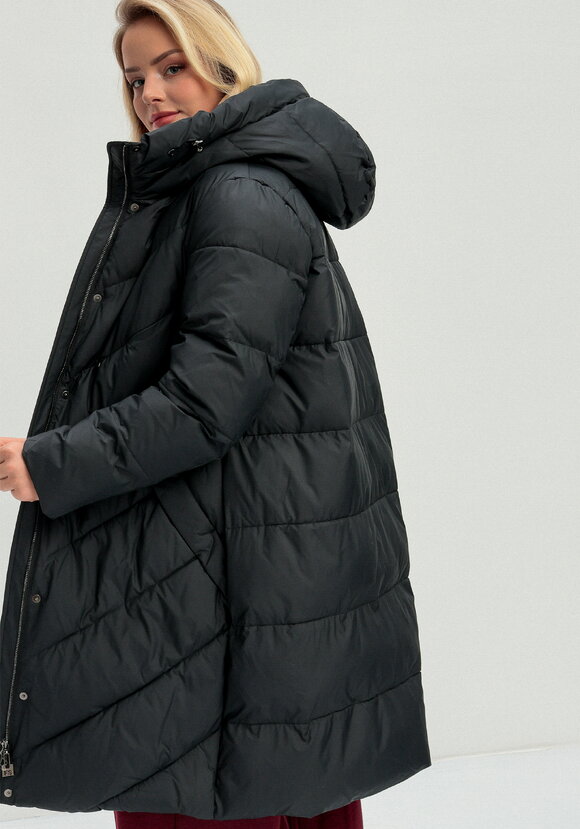 Пуховик стеганый свободного кроя с капюшоном шир.  580, рис. 30