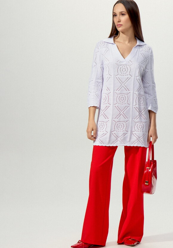 Туника с ажурным рисунком и воротником поло шир.  580, рис. 2