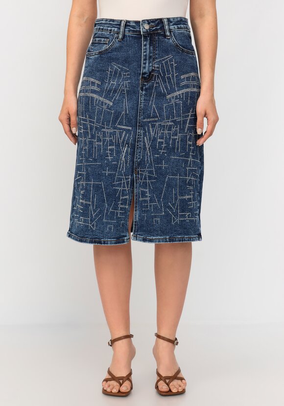 Юбка джинсовая со стразами шир.  580, рис. 4