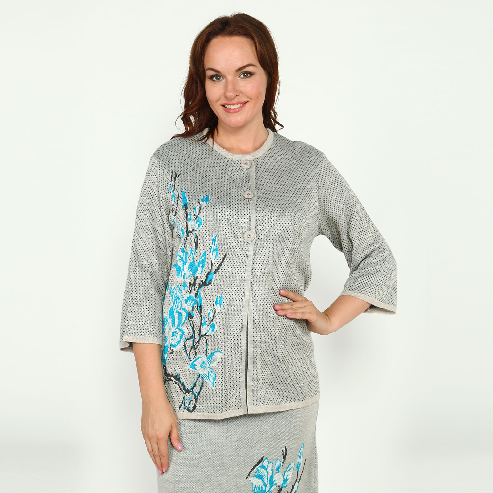 

Жакет на пуговицах с цветами, Жемчуг