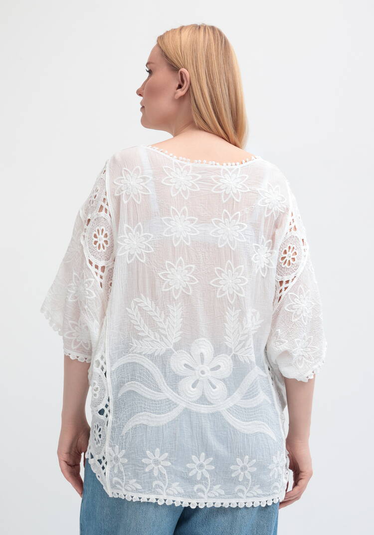 Блуза свободная с кружевным шитьем шир.  750, рис. 9