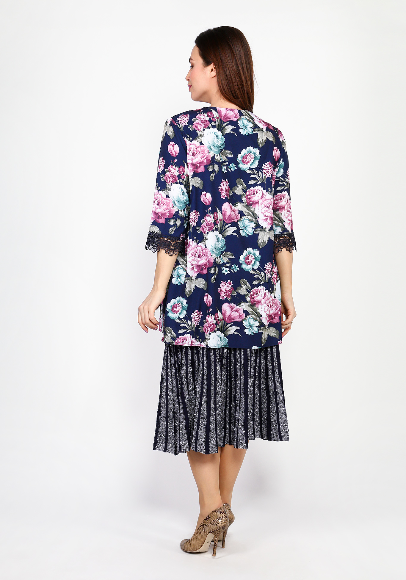 Блуза с цветочным принтом и отделкой кружевом Bianka Modeno, размер 48 - фото 2