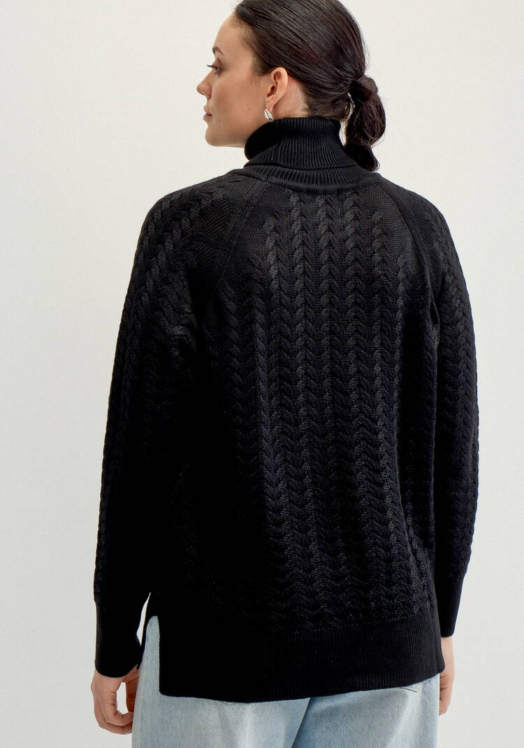 Свитер вязаный с косами и высоким горлом шир.  750, рис. 4