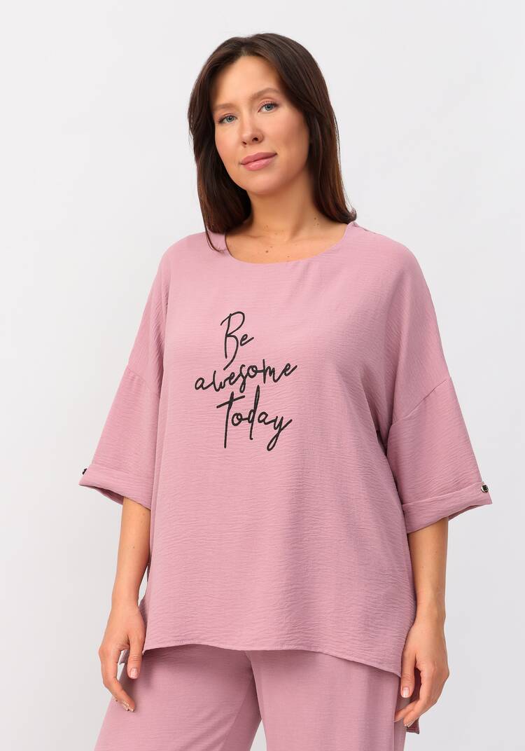 Костюм: брюки и блуза с лаконичным принтом шир.  750, рис. 42