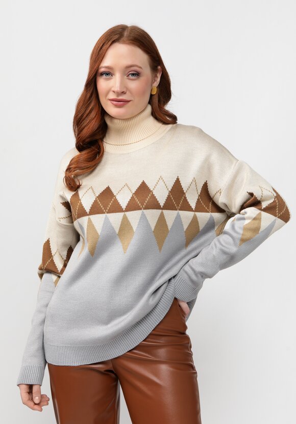 Джемпер с принтом ромб и высоким горлом шир.  580, рис. 6
