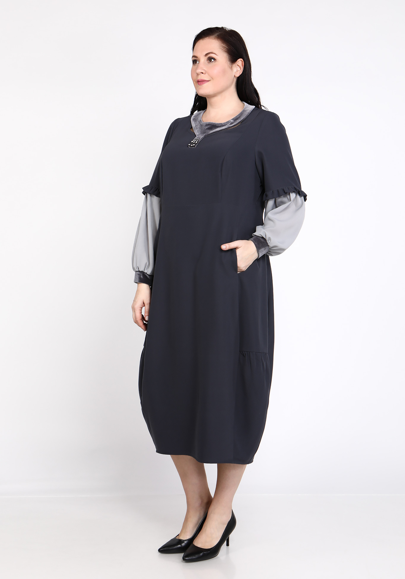 Платье макси с оригинальным декором GalaGrosso, размер 50, цвет капучино - фото 6