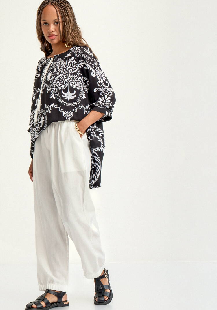 Брюки льняные на резинке по поясу и низу шир.  750, рис. 9