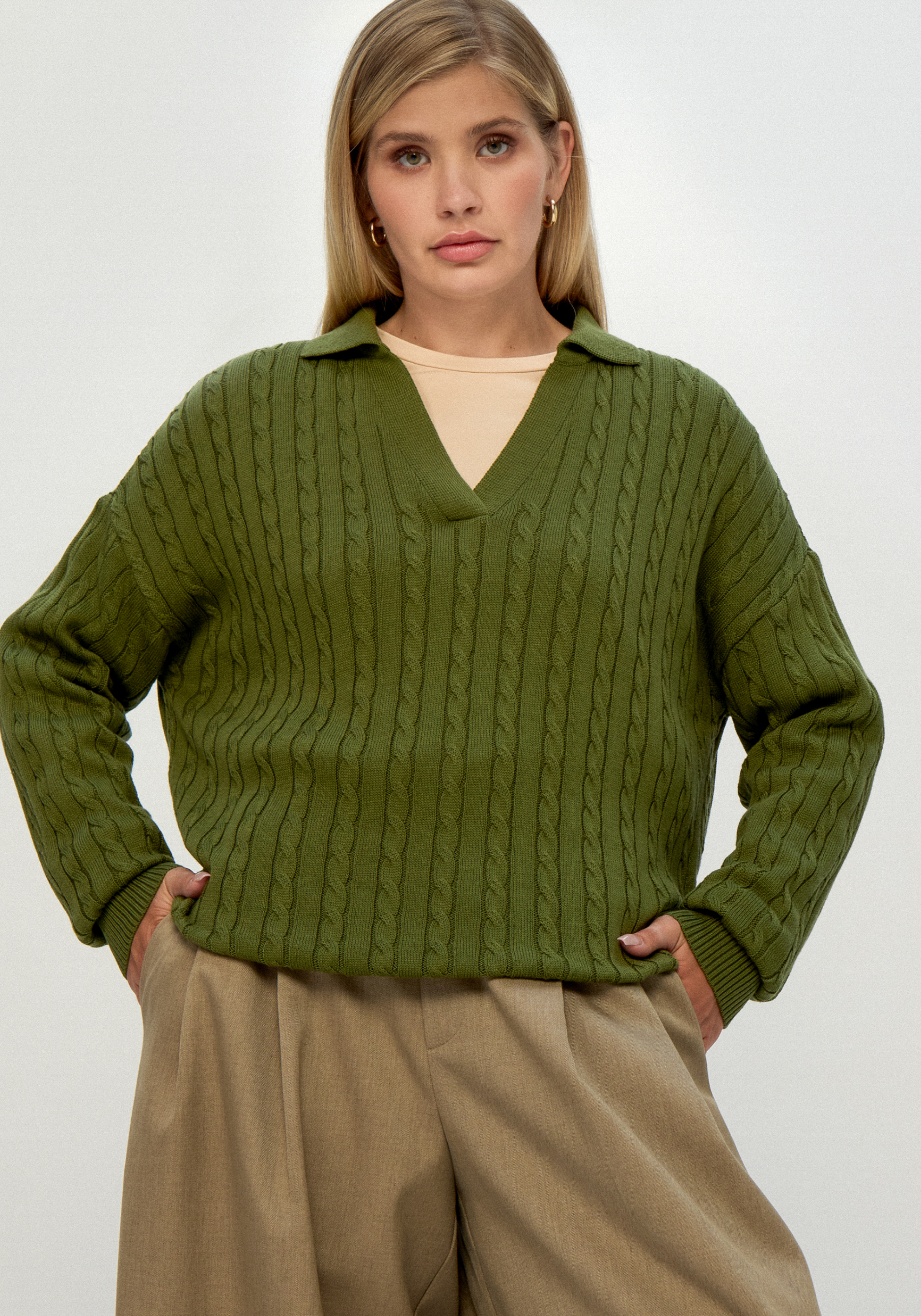 

Джемпер с отложным воротником, Зеленый