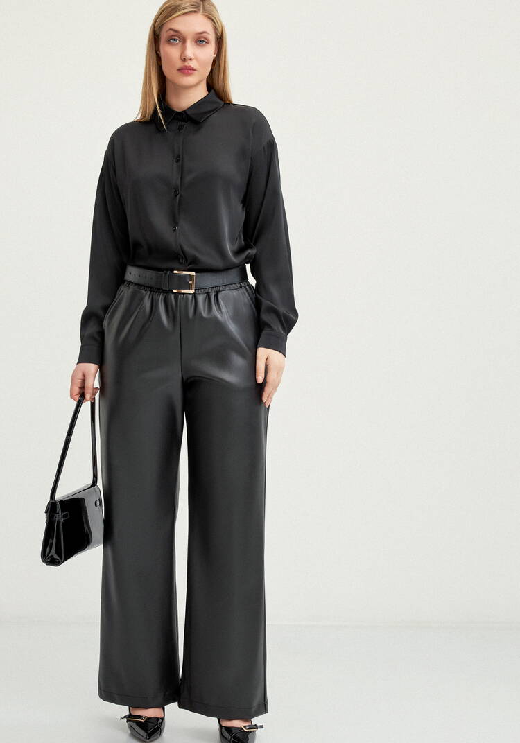 Брюки прямые из экo-кожи шир.  750, рис. 1