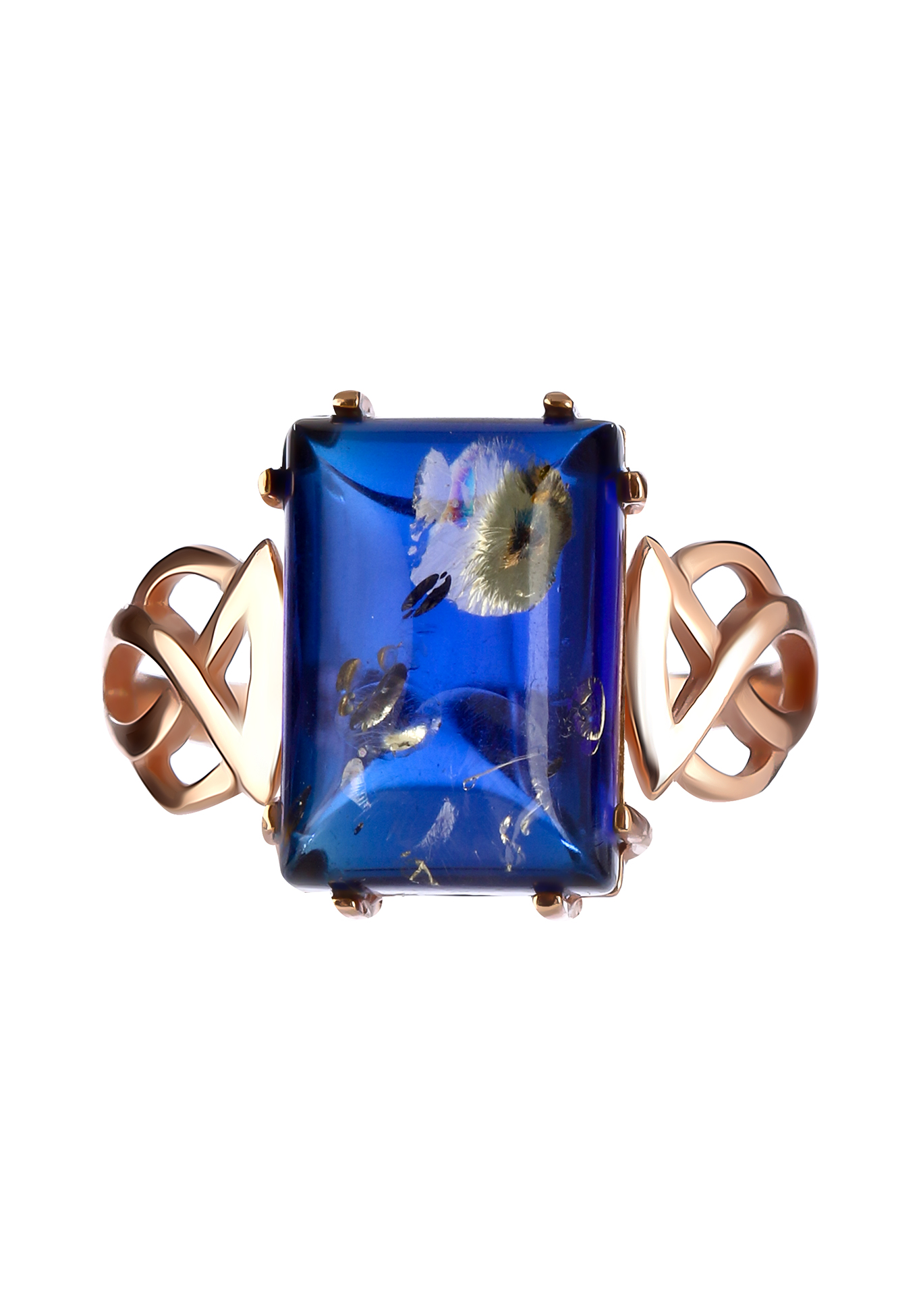 Кольцо серебряное  "Сокровище природы" Янтарная волна, цвет синий, размер 17 перстень - фото 2