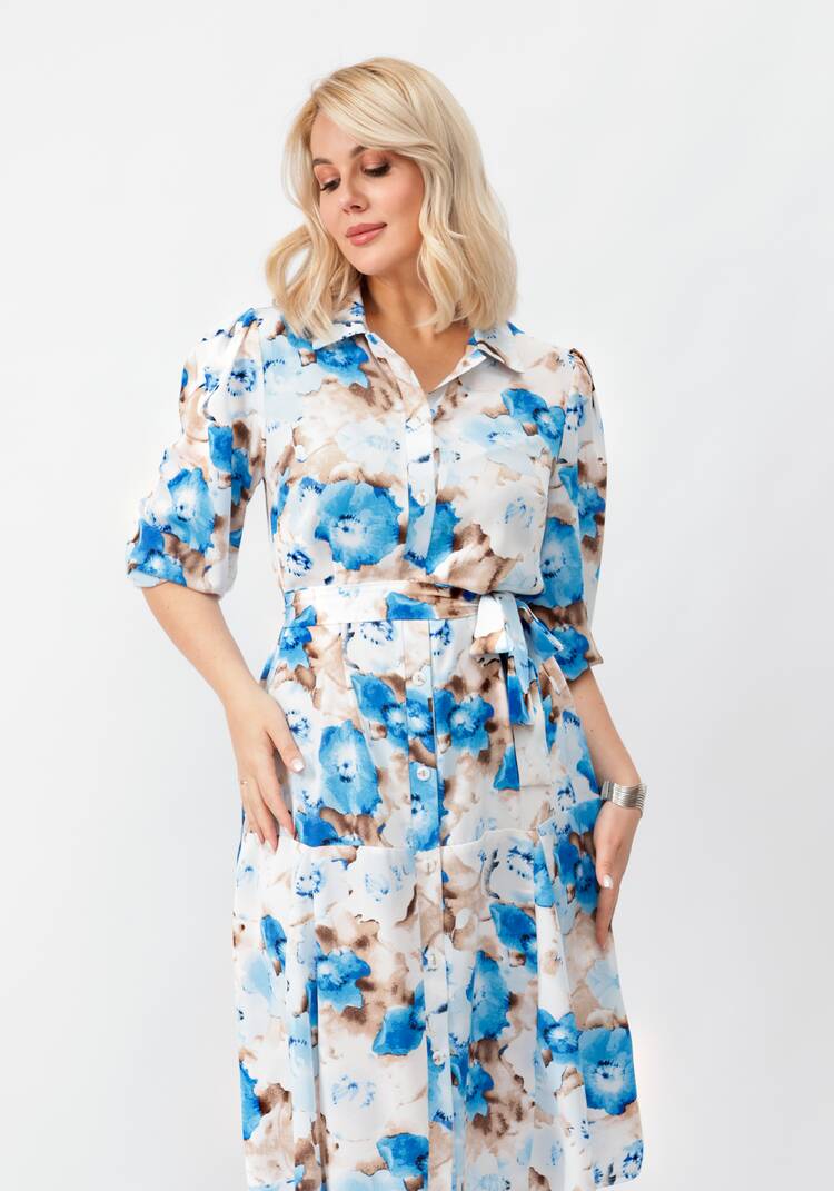 Платье на пуговицах с оригинальным принтом шир.  750, рис. 16