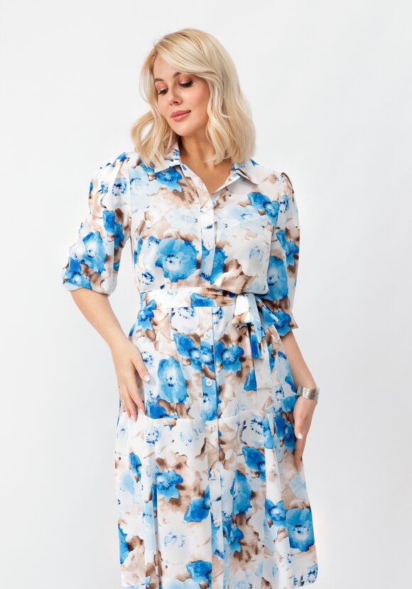 Платье на пуговицах с оригинальным принтом шир.  580, рис. 16