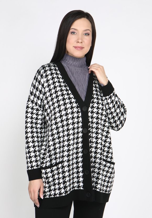 Кардиган на пуговицах в гусиную лапку шир.  580, рис. 10