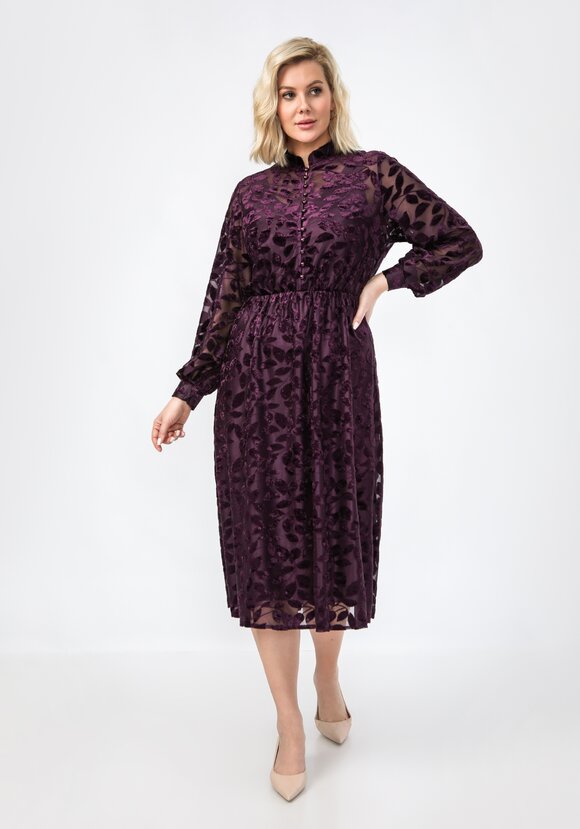 Платье из бархата с воротником-стойкой шир.  580, рис. 1