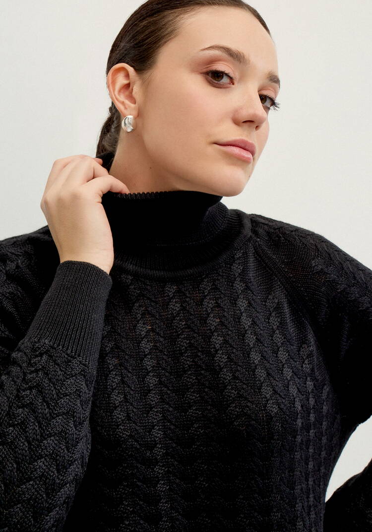 Свитер вязаный с косами и высоким горлом шир.  750, рис. 6