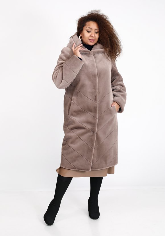 Шуба из эко норки длины миди шир.  580, рис. 5