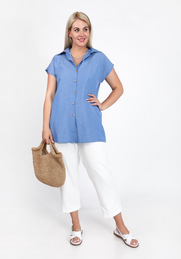 Блуза однотонная на пуговицах А-силуэта шир.  580, рис. 1