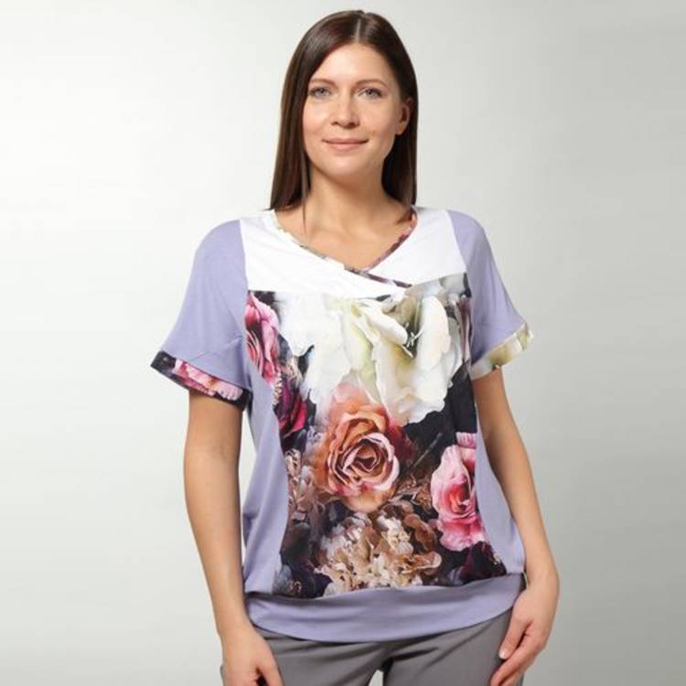 Блуза с V-образным вырезом и цветочным принтом шир.  750, рис. 1