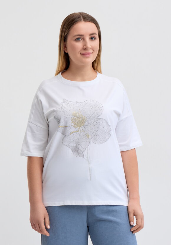 Футболка с цветочным принтом и стразами шир.  580, рис. 4