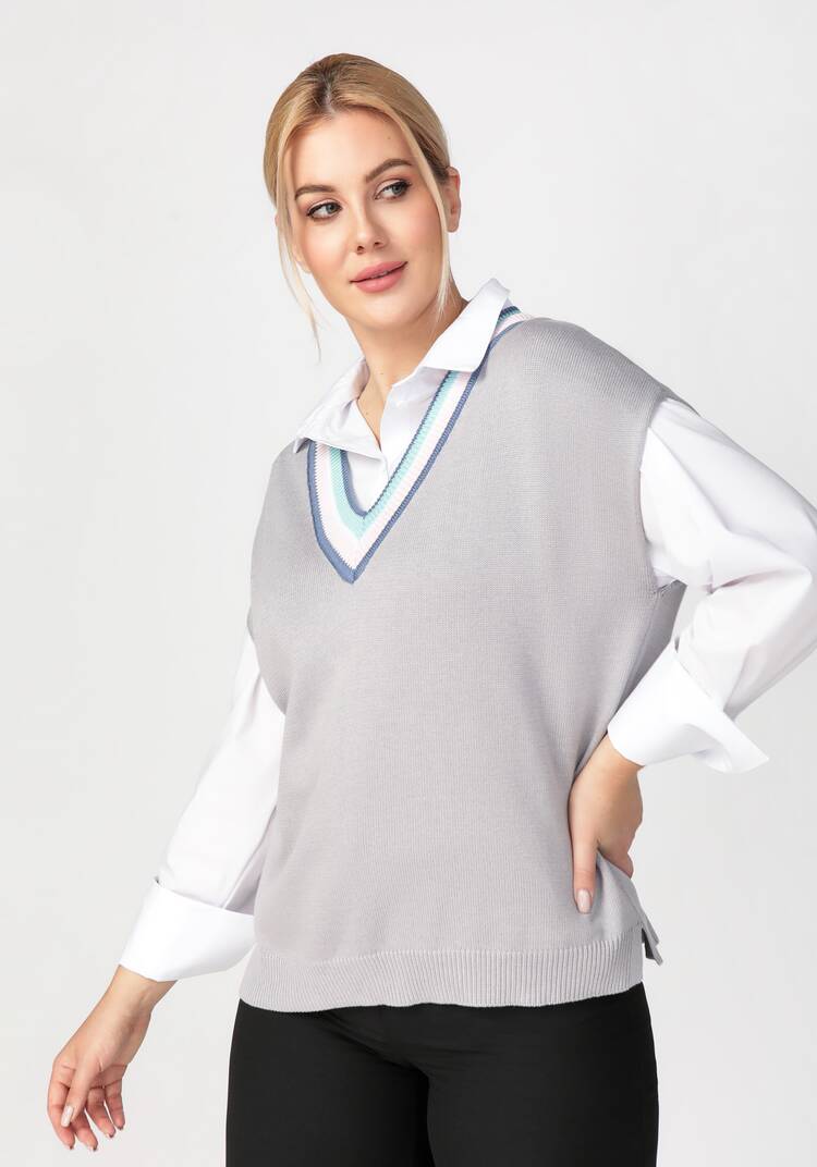 Жилет женский с яркими полосами по V вырезу шир.  750, рис. 7