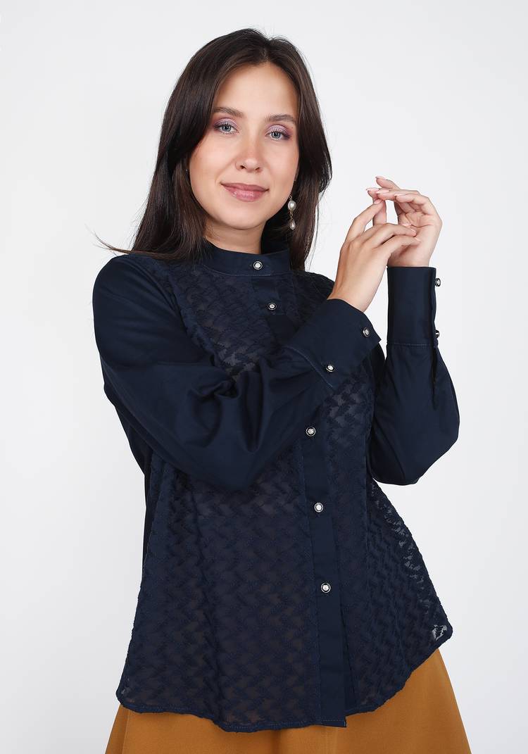 Блуза с вставками из шитья на шифоне шир.  750, рис. 1