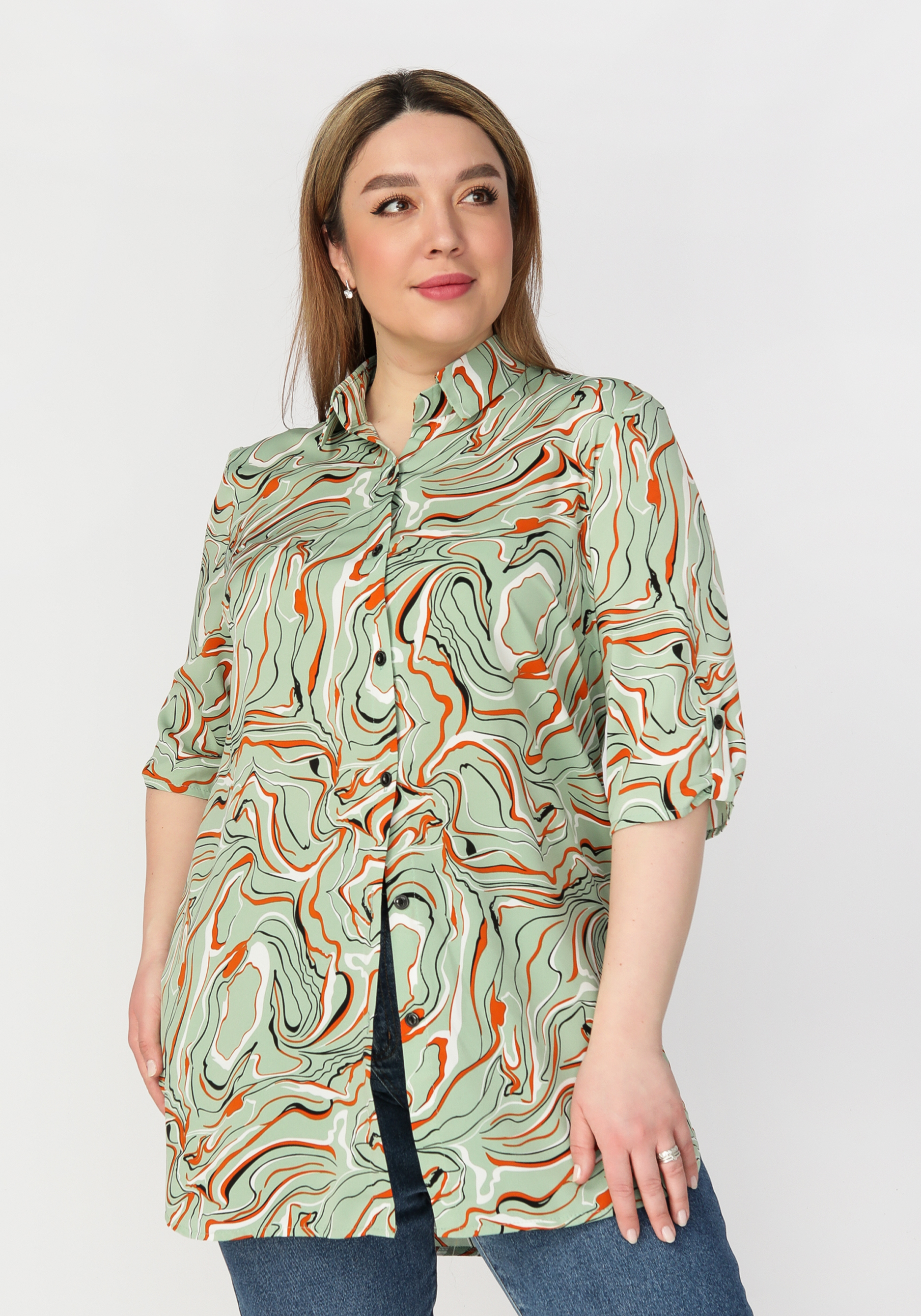 Блуза на пуговицах с принтом "Оливия", размер 56, цвет бежевый - фото 9