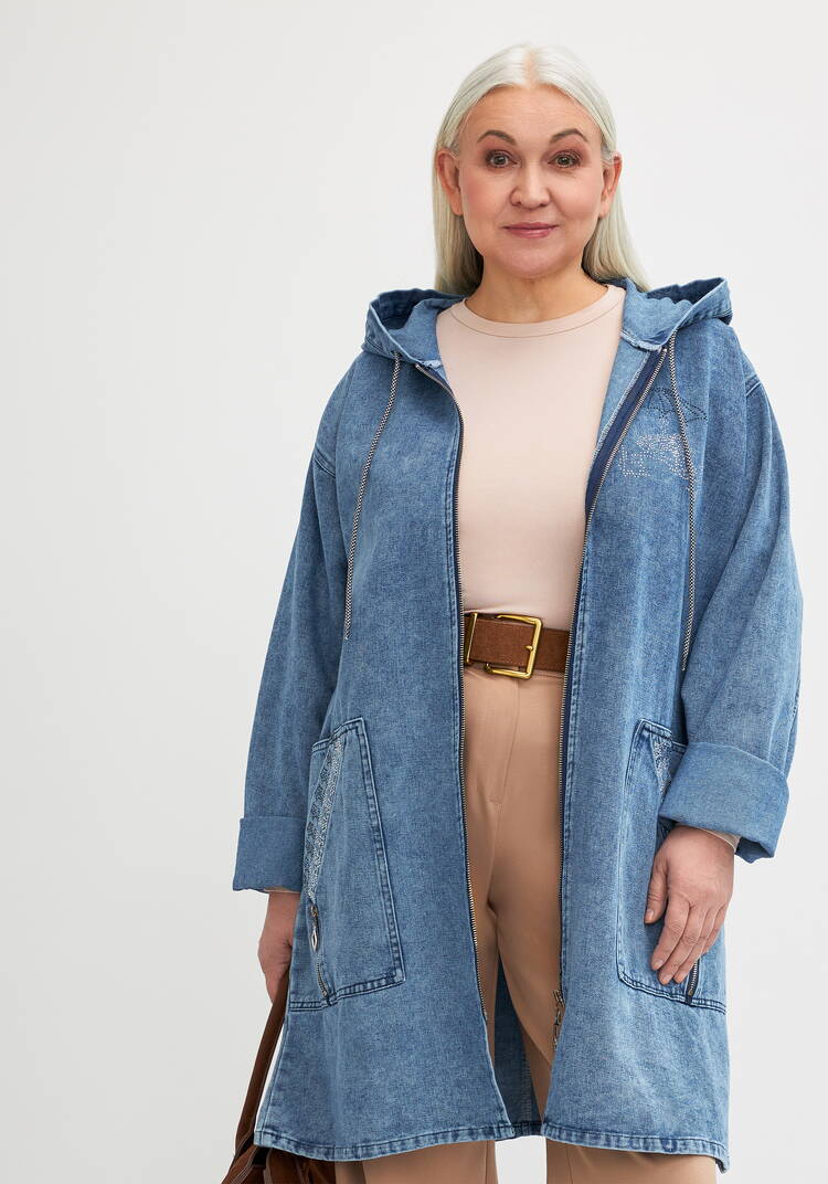 Куртка джинсовая удлиненная со стразами шир.  750, рис. 2