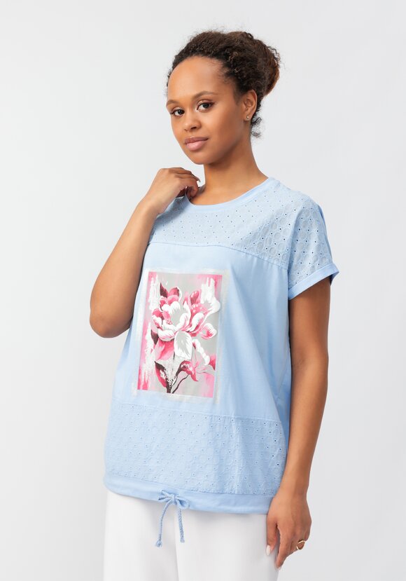 Блуза с принтом и ажурными вставками шир.  580, рис. 6