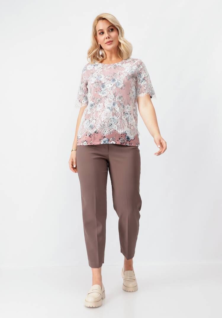 Блуза цветочная с кружевом шир.  750, рис. 7