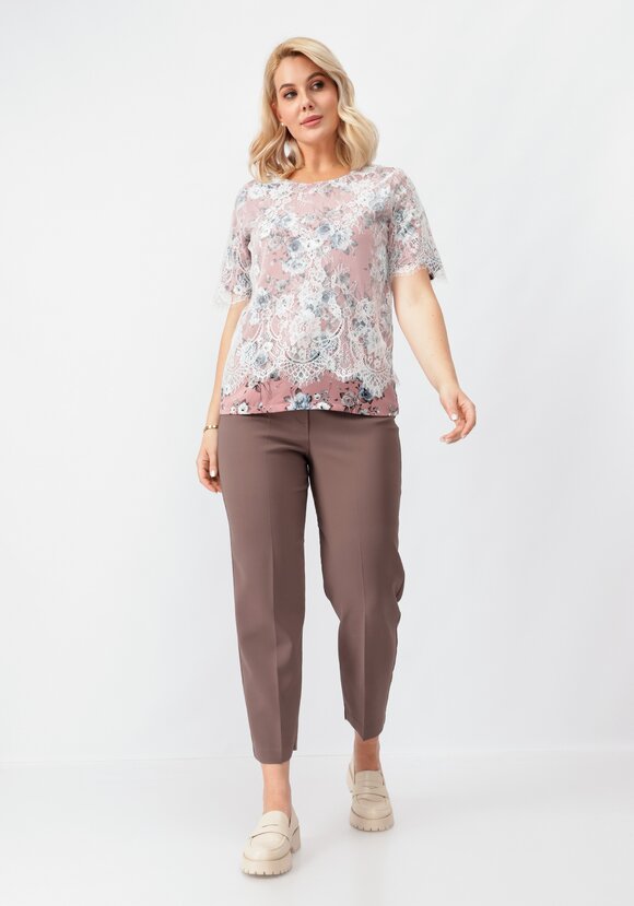 Блуза цветочная с кружевом шир.  580, рис. 7