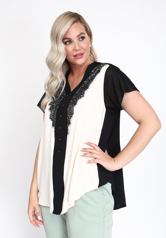 Блуза свободная со вставками из кружева шир.  580, рис. 1