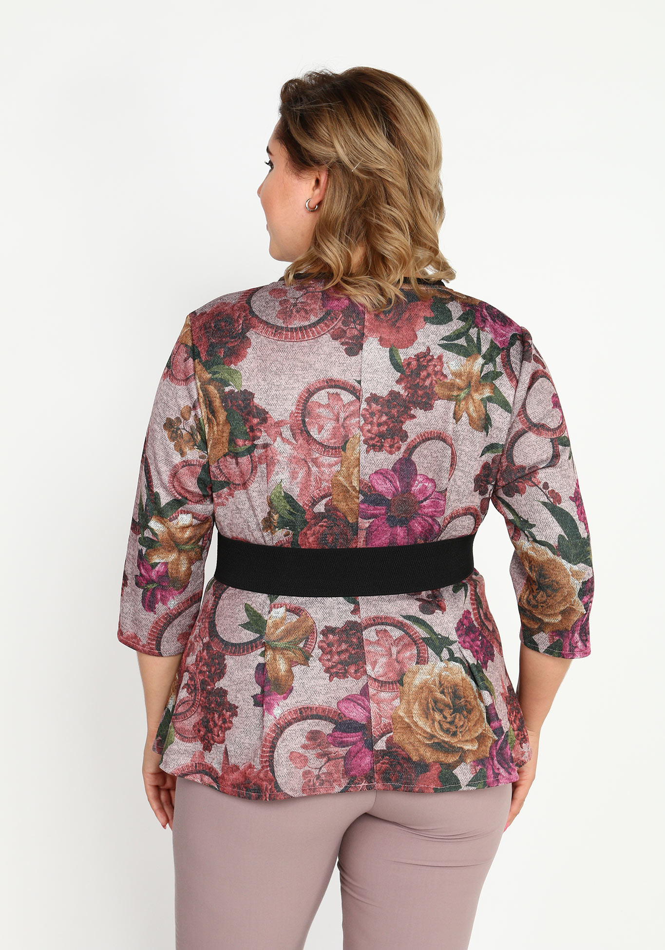 Блуза с баской и поясом Bianka Modeno, размер 50, цвет пудровый - фото 4
