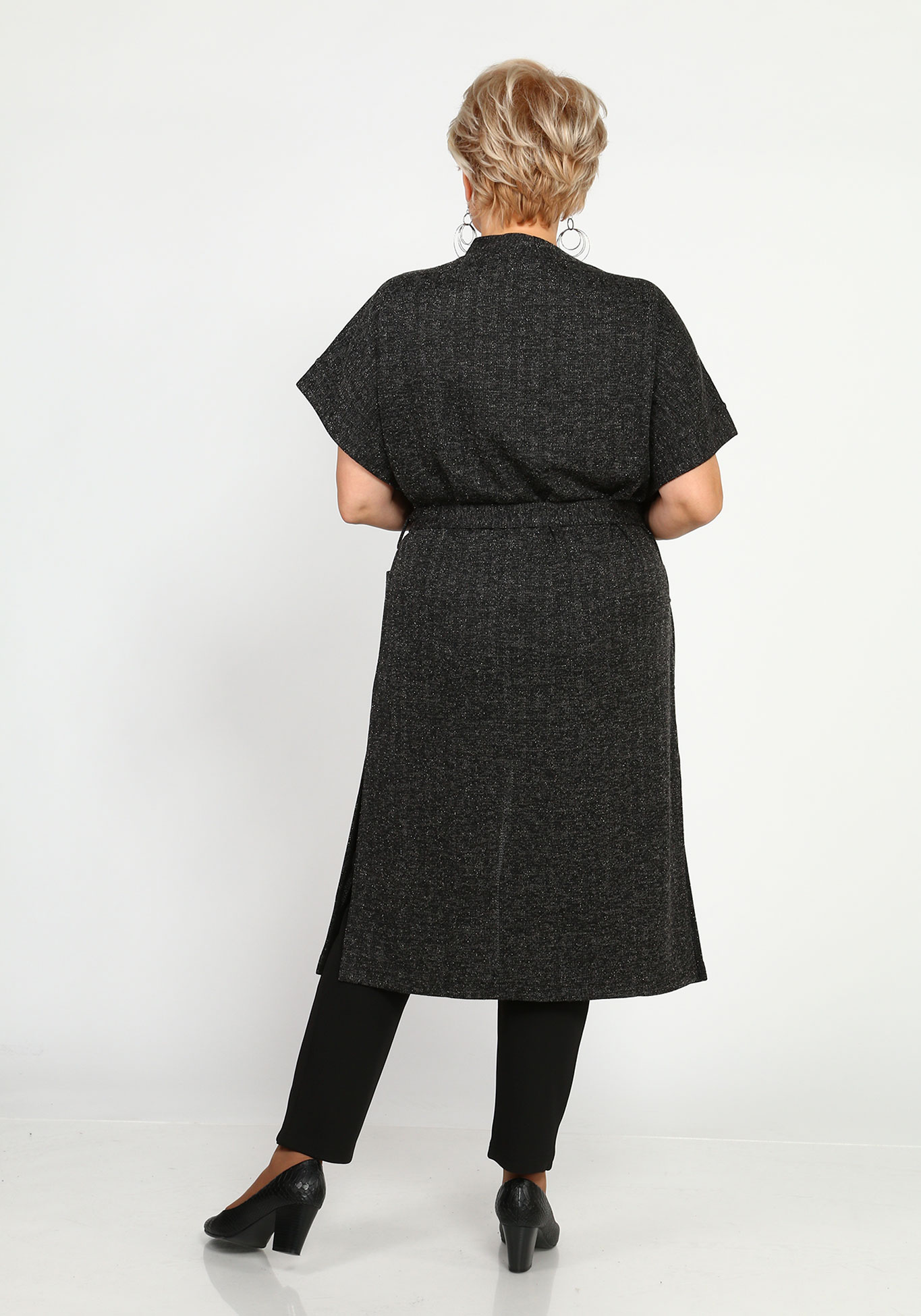 Кардиган с карманами и поясом удлинённый Синель, размер 46, цвет тёмно-серый - фото 4