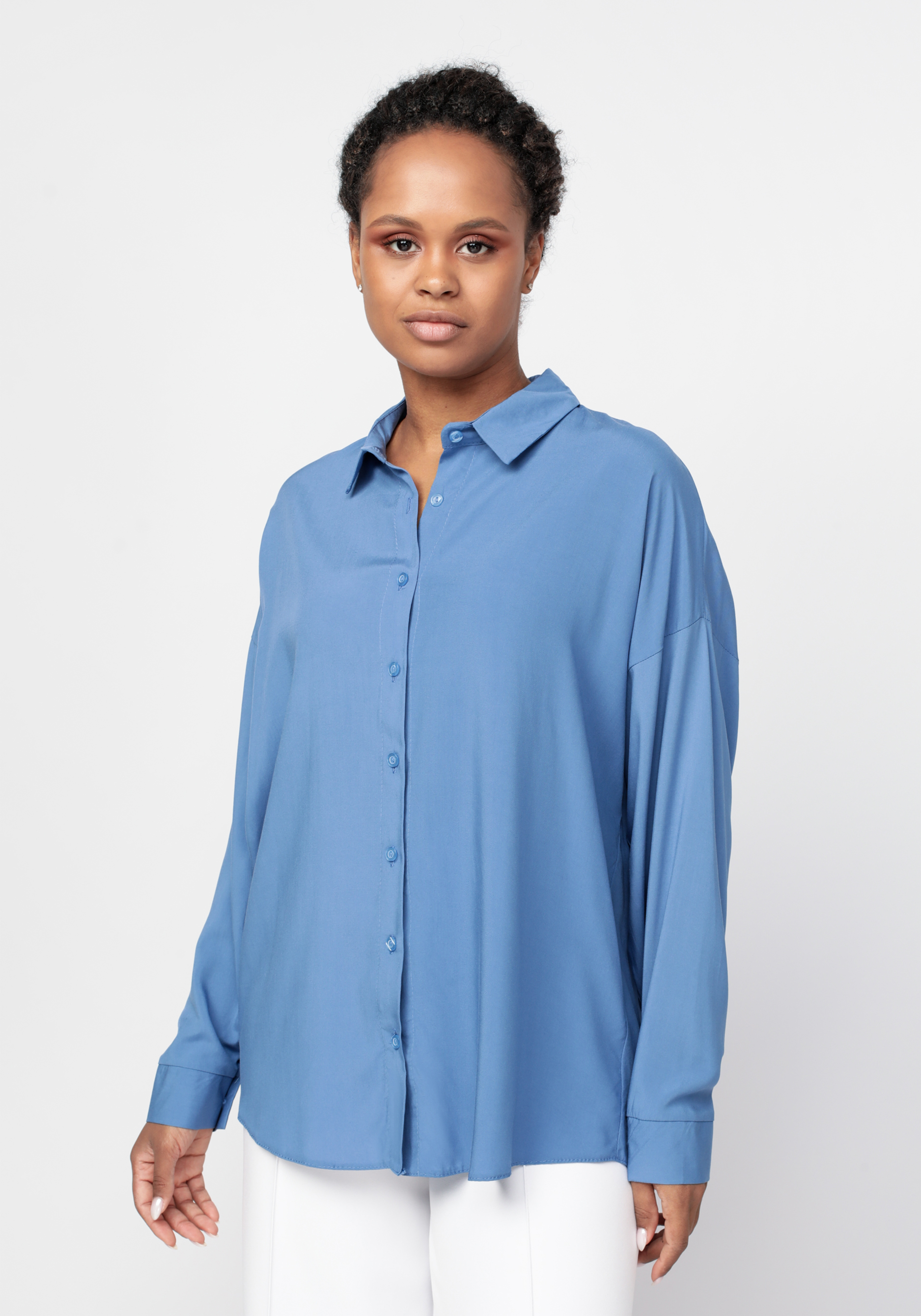 Рубашка свободного кроя с длинным рукавом Simple Story, цвет синий, размер 56