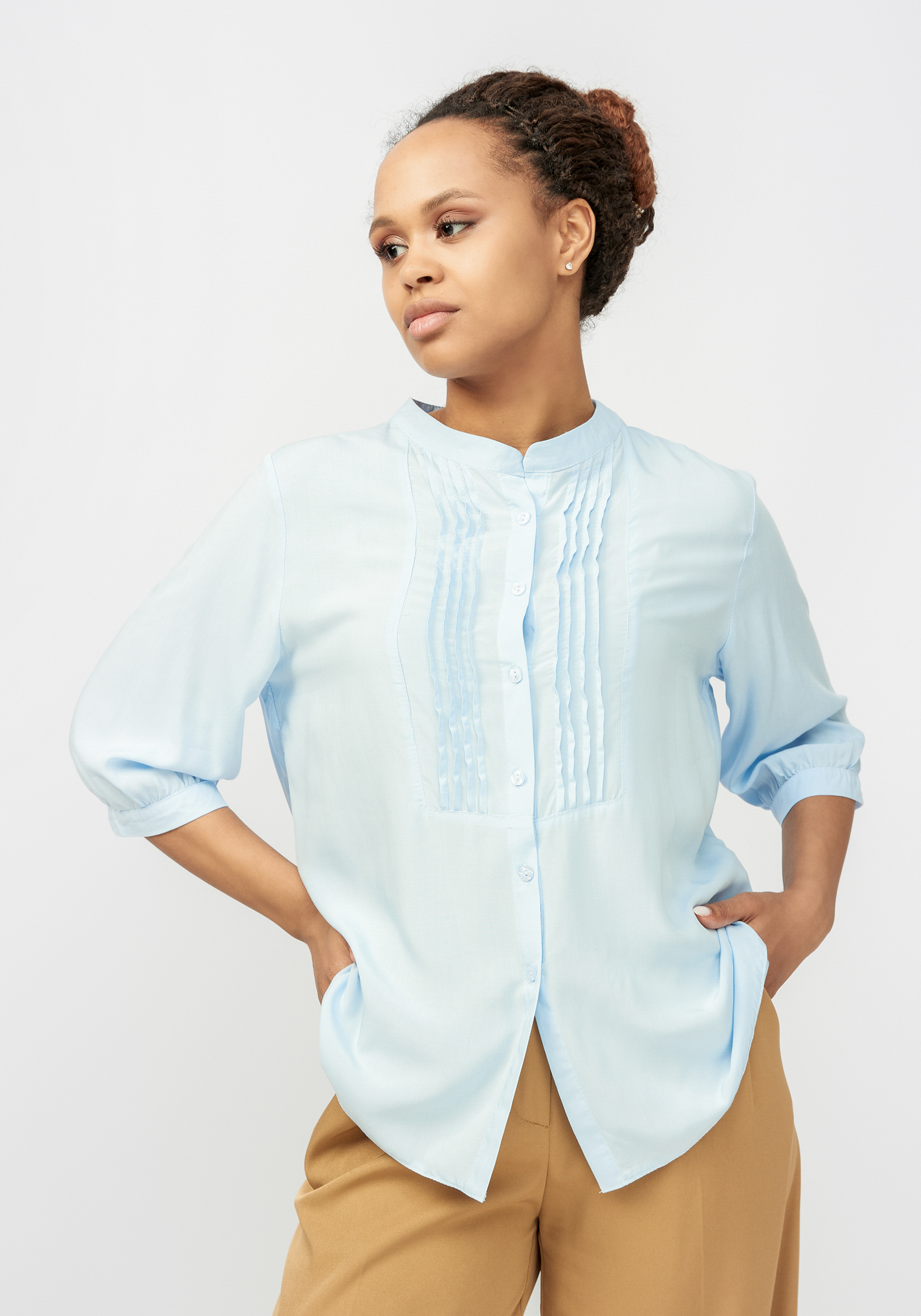 Блуза с оригинальной вставкой и складками VeraVo, размер 54, цвет голубой - фото 6