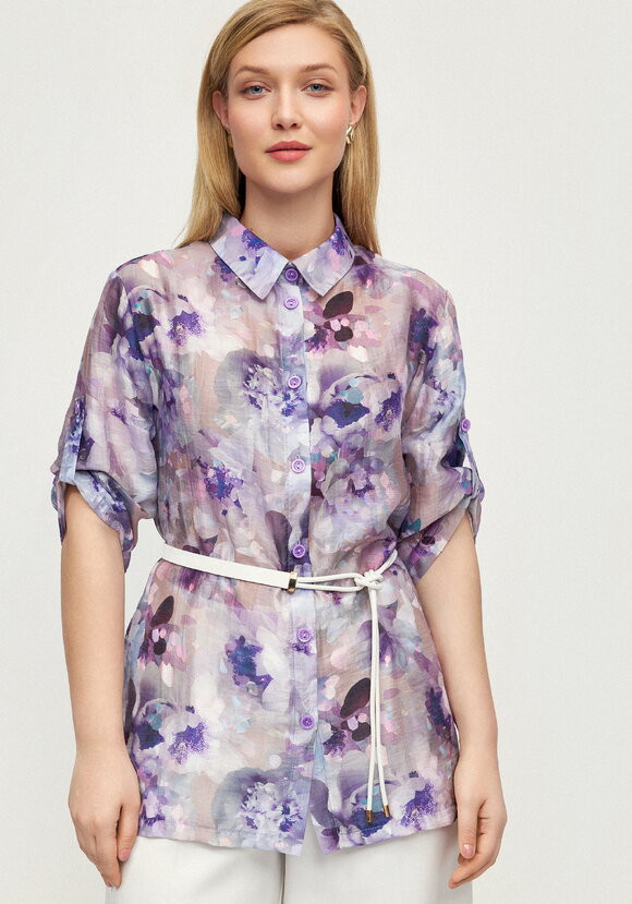 Блуза изо льна Цветочная соната шир.  580, рис. 8