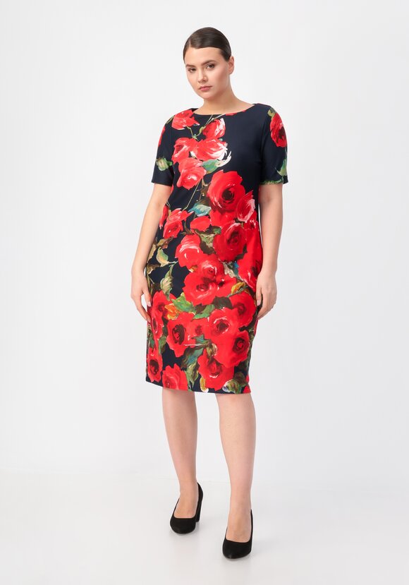 Платье полуприталенное с принтом розы шир.  580, рис. 4