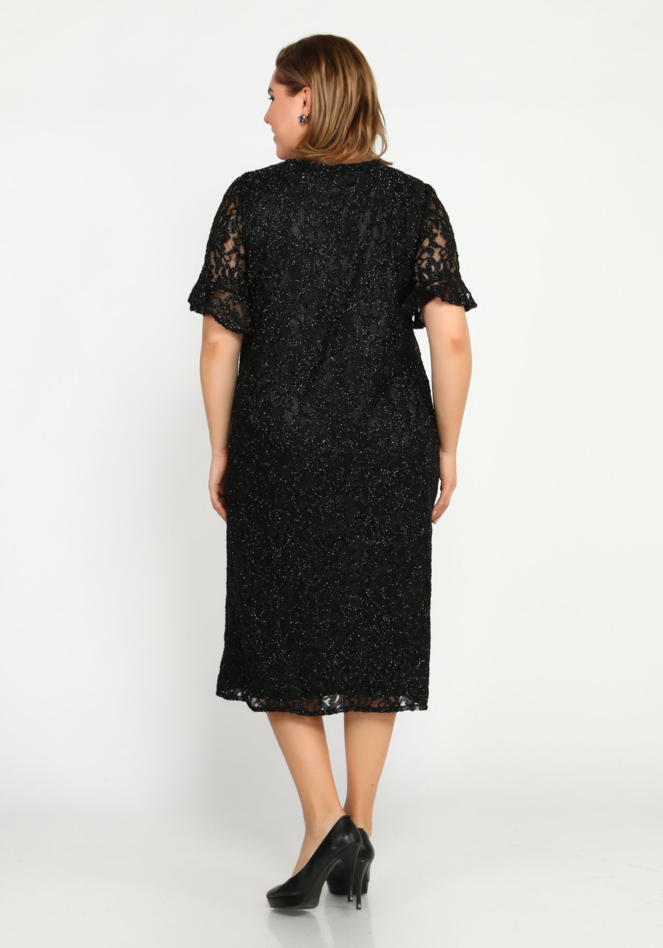 Платье с блеском и узором Bel Fiore, размер 48, цвет баклажановый - фото 4