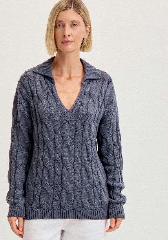 Джемпер с косами и воротником-поло шир.  580, рис. 34