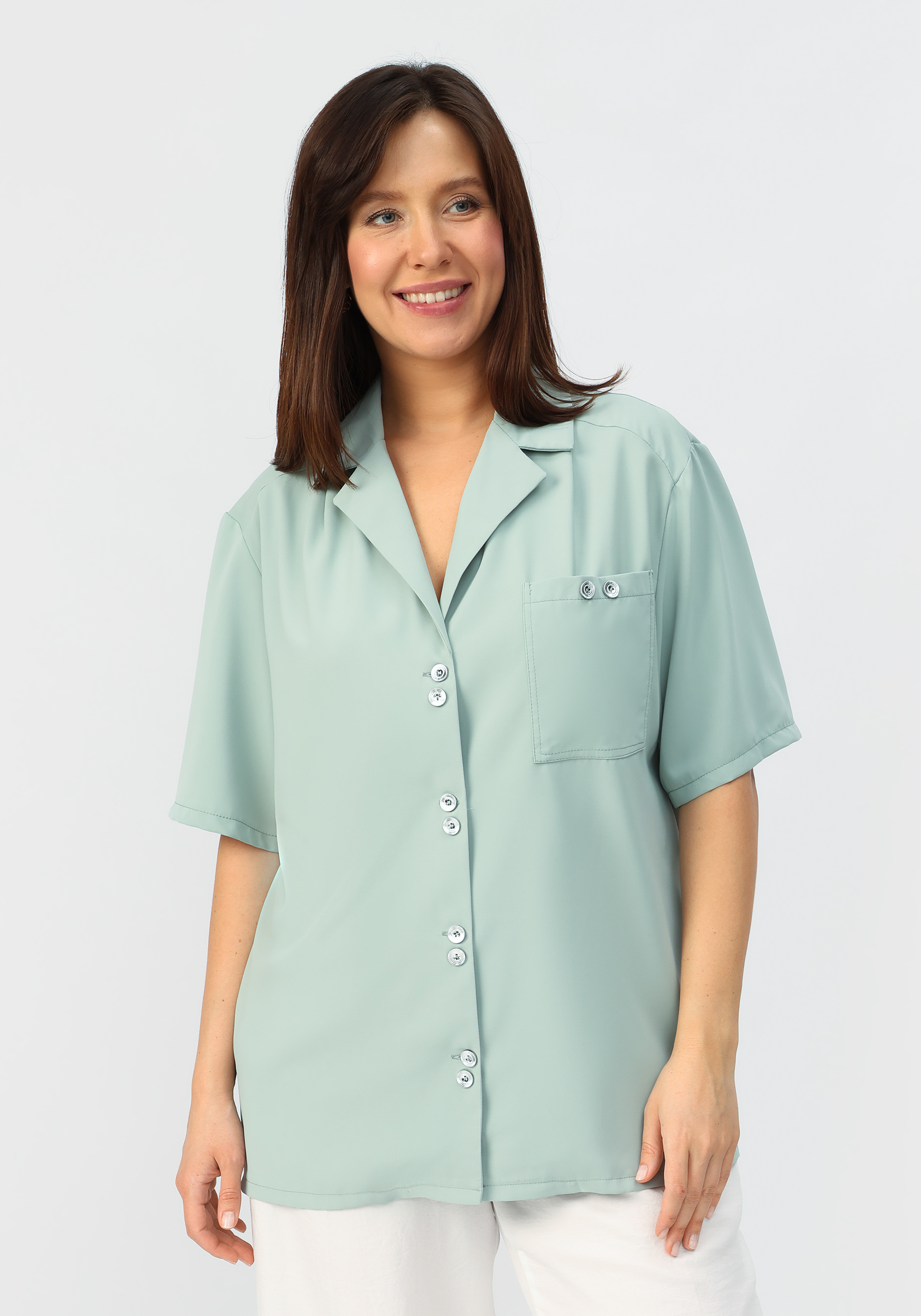 Блуза с однобортным воротником VeraVo, размер 48, цвет голубой