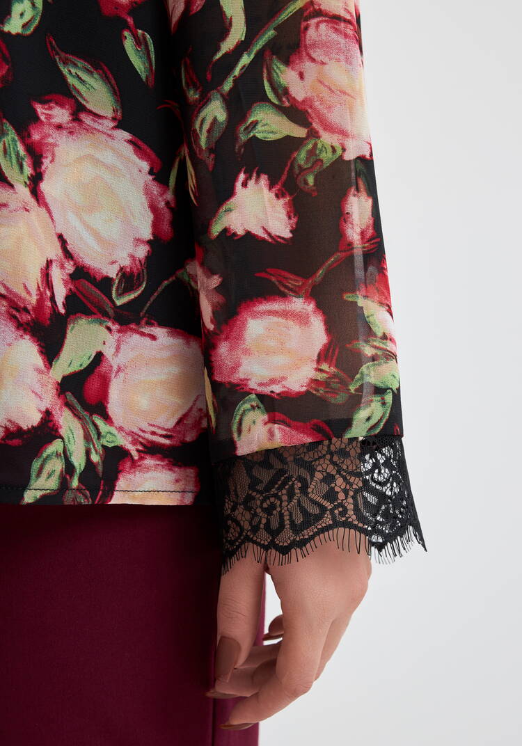 Блуза с цветочным принтом и кружевом шир.  750, рис. 6