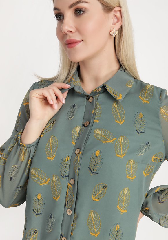 Платье с воланом и принтом перья шир.  580, рис. 9