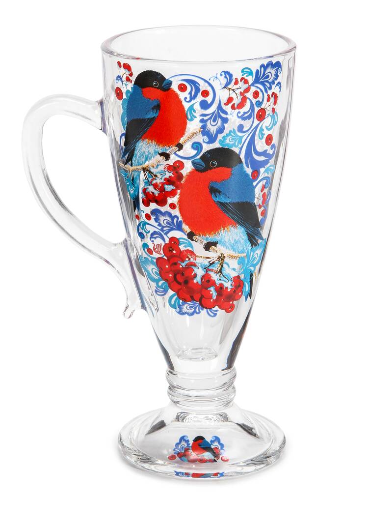Стеклянная кружка Снегири на рябине, 2 шт. шир.  750, рис. 2