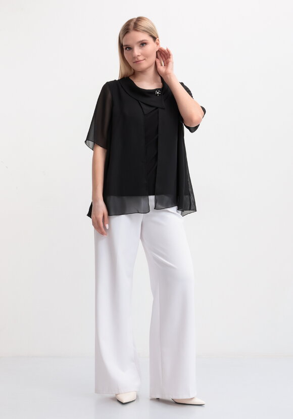 Блуза на запах с брошью шир.  580, рис. 7