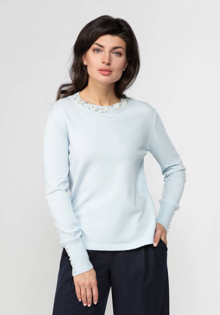 Джемпер с декором из жемчуга по горловине шир.  750, рис. 22