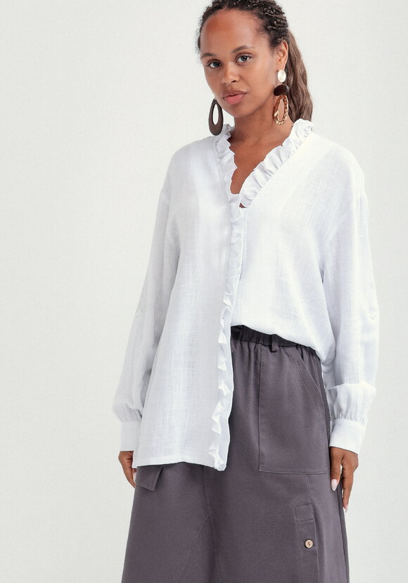 Блуза с рюшей по борту и горловине шир.  580, рис. 1