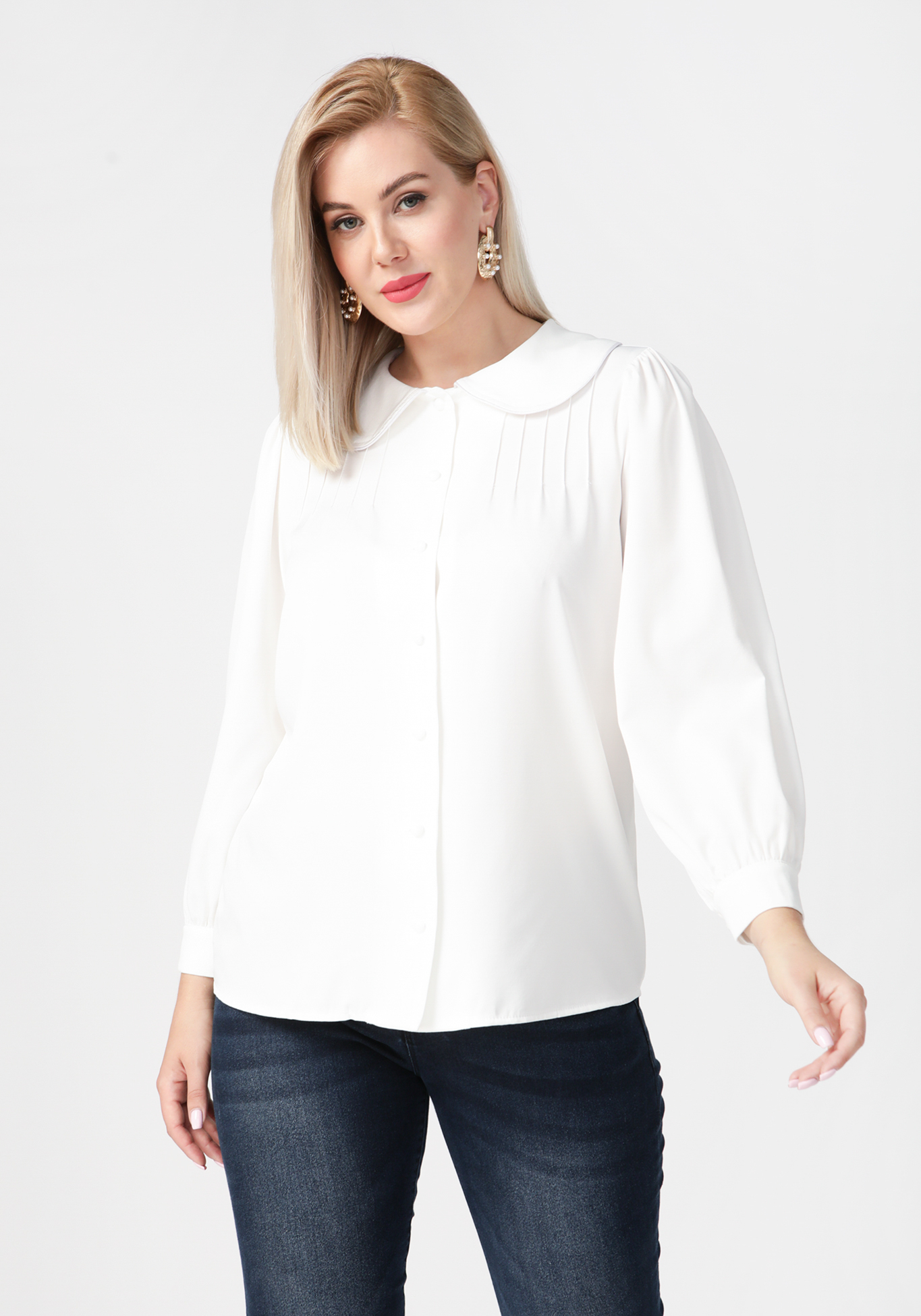 Блуза на пуговицах с округлым воротником Frida, цвет белый, размер 48 - фото 3